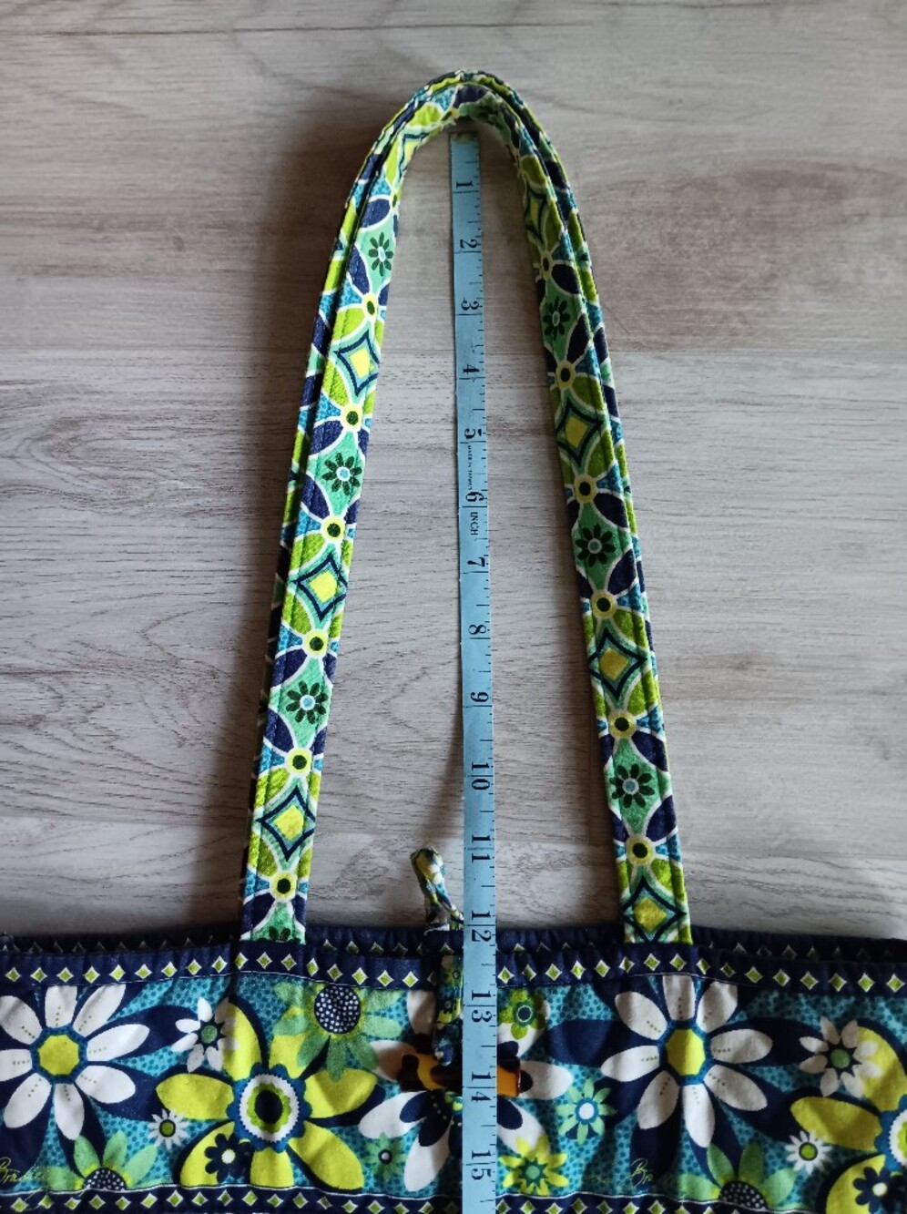 Vera Bradley Daisy Daisy Geometric Floral Tote Bag Double Handle Green Blue 13" - Picture 11 of 13